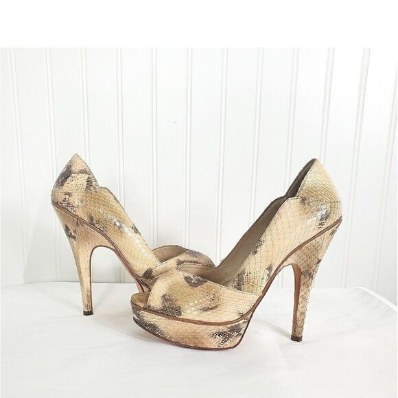 HOUSE OF HARLOW 1960 Leigh Snakeskin
Pumps Natural Peep Toe Open Toe Pumps - Picture 1 of 12